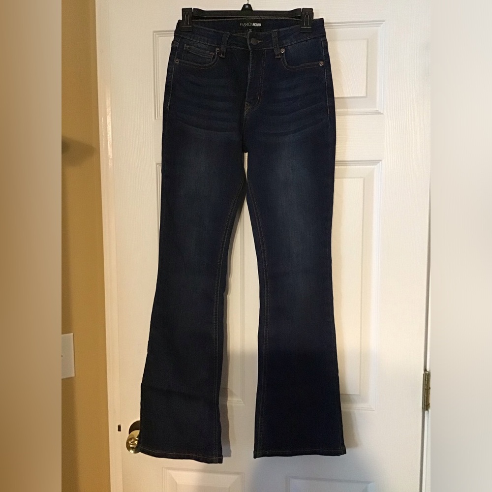 Fashion Nova Dark Indigo Flared Jeans